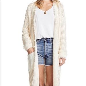 Free People Long Knit Cardigan Boho Cream Size M